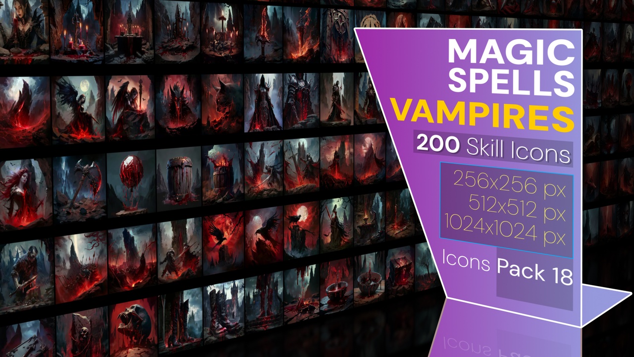 Media 1 for listing 200 Magic Spell Icons Pack 18 - Vampires
