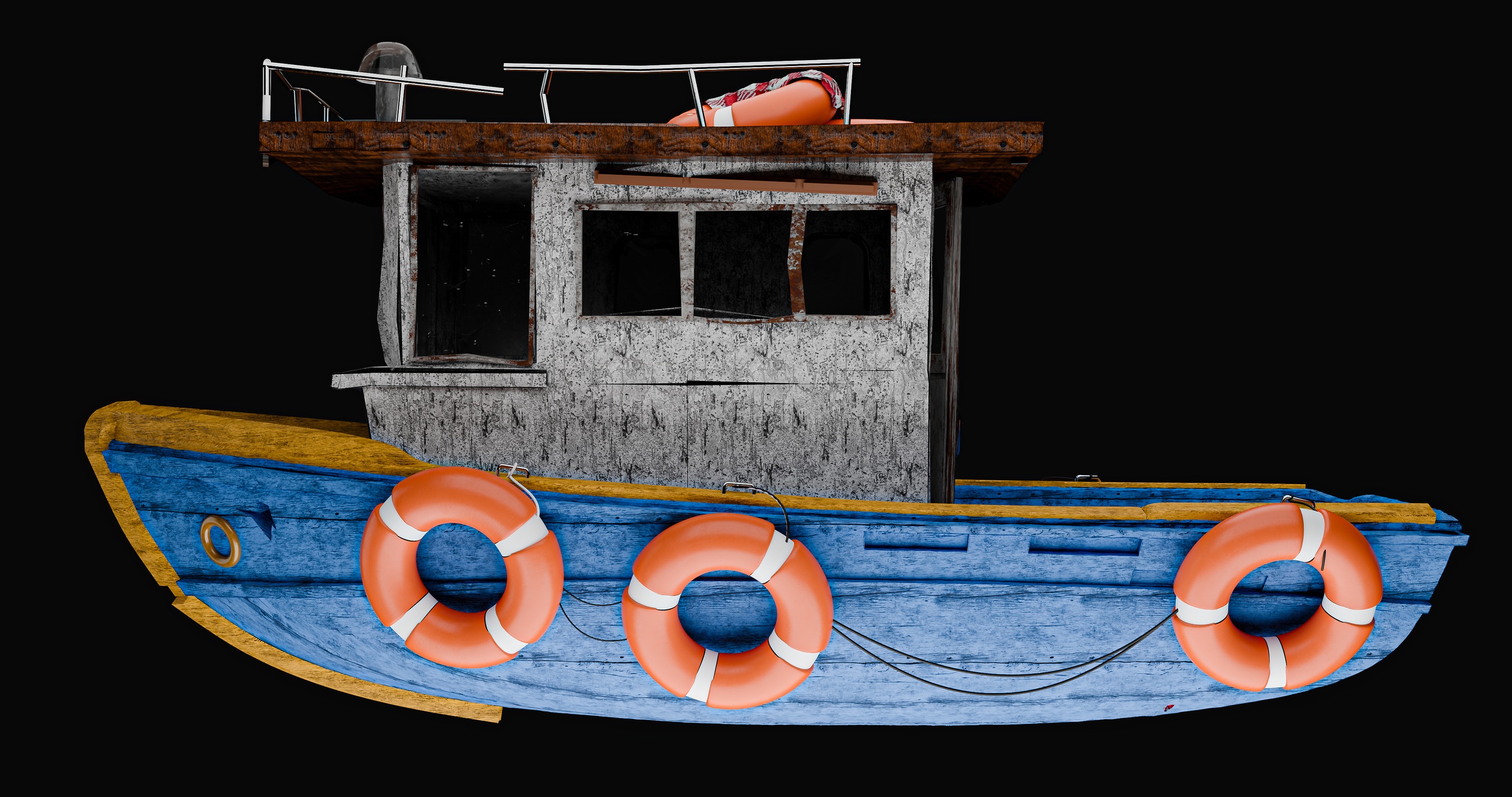 Media 1 for listing Stylized Old Fishing Boat – High Poly Detailed Wooden Boat