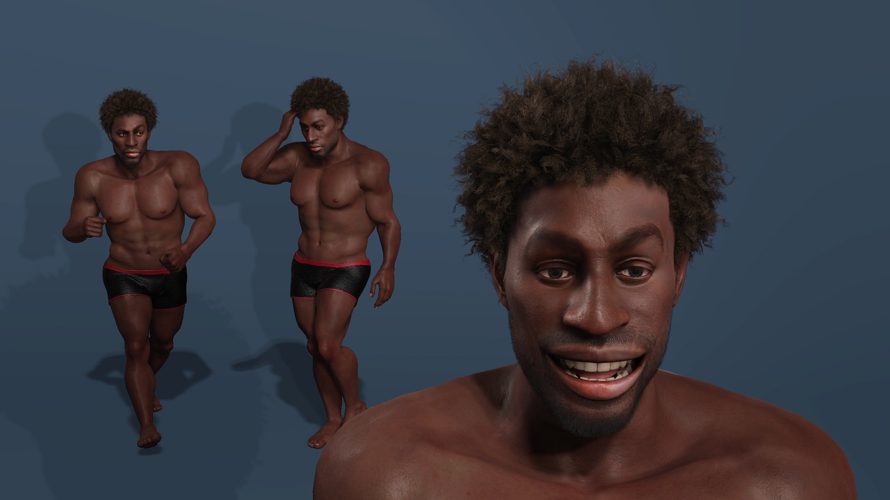 Media 1 for listing Realistic Black Male Fitness Character | Fully Rigged | UE5 Ready 写实非裔肌肉男性| 完整绑定