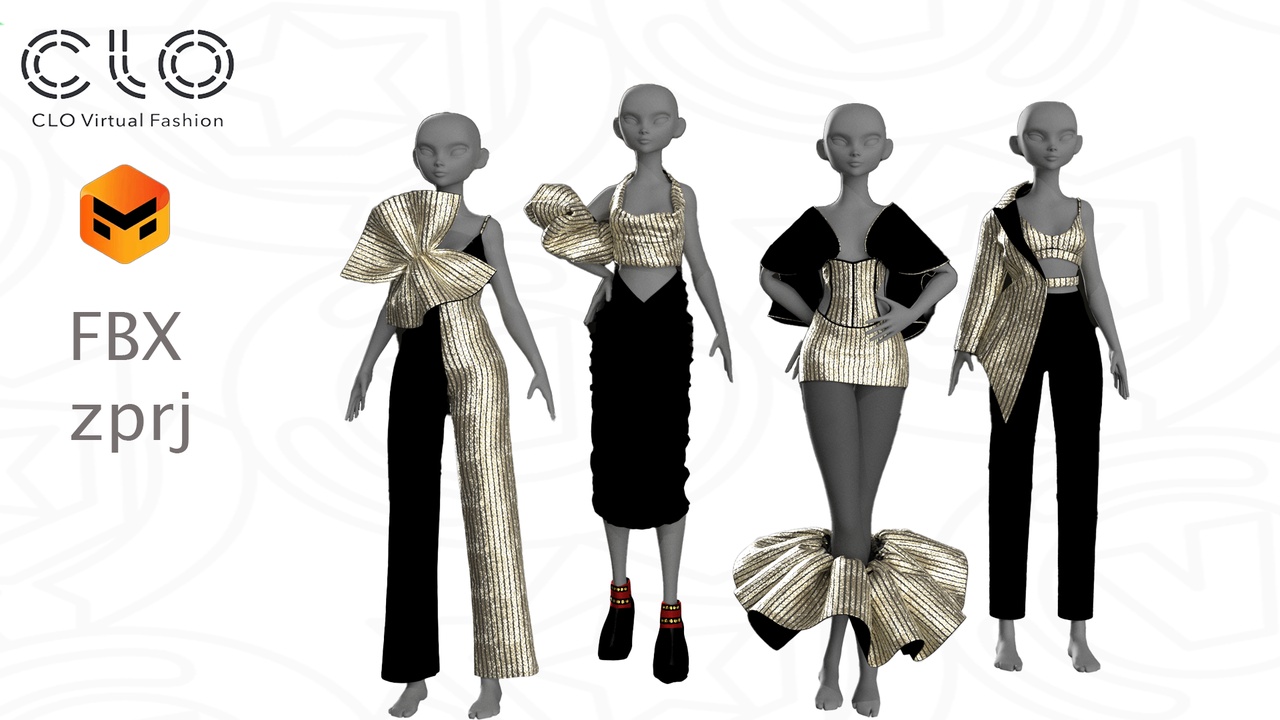 Media 1 for listing Glamorous, High Fashion Collection Ready-to-Use CLO 3D / MD  Project (ZPRJ+FBX)