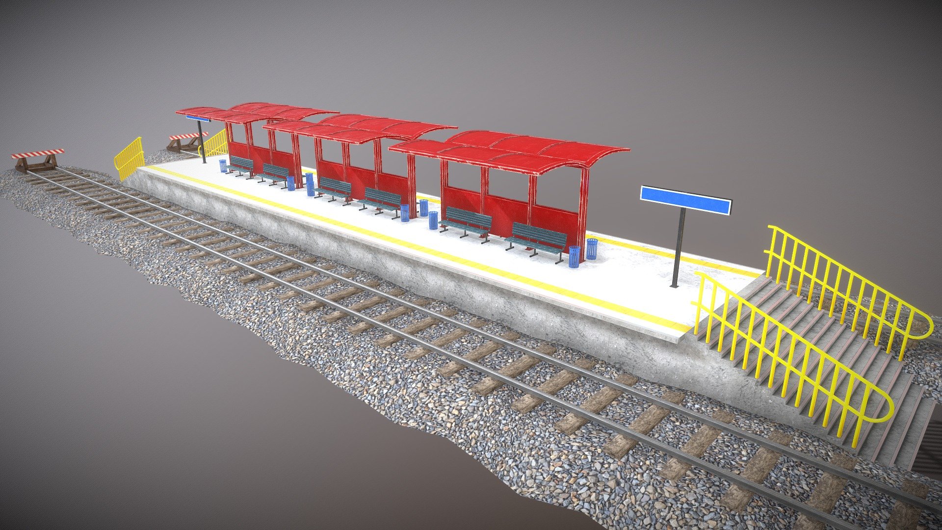 Rich Quality Train Station with track | Detailed 3D Props | Fab