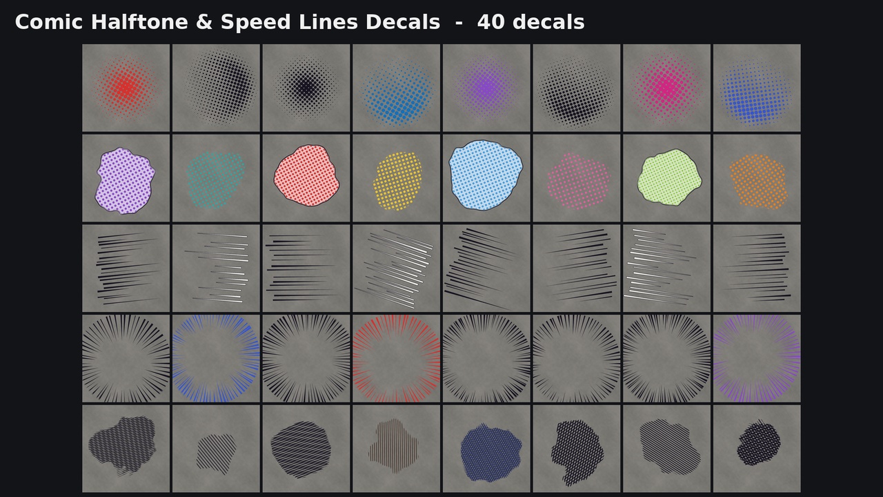 Media 1 for listing Comic Halftone & Speed Lines Decals - 40 Pack