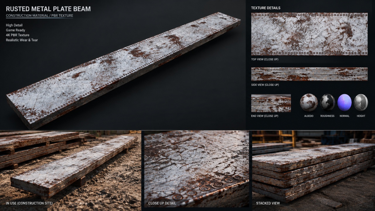 Media 1 for listing Weathered Steel Construction Prop | Rusted Metal Plate Beam