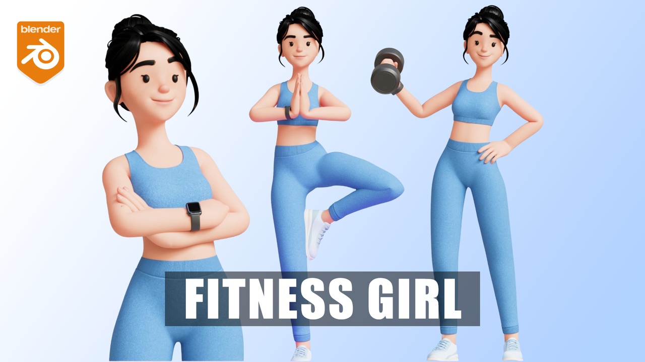 Media 1 for listing Cartoon Gym Sports Fitness Girl Woman Illustration Style