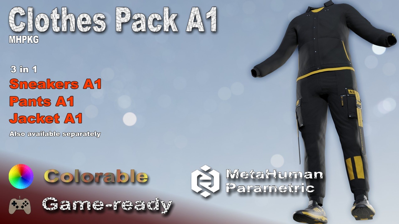 Media 1 for listing Clothes pack A1 - MHPKG, Colorable, Parametric MetaHuman wardrobe clothes