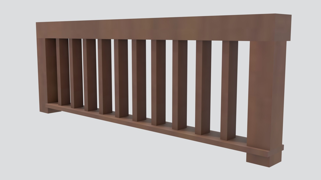 Media 1 for listing Modern Dark Brown Wood Railing with Flat Cap and Square Balusters 3D Model