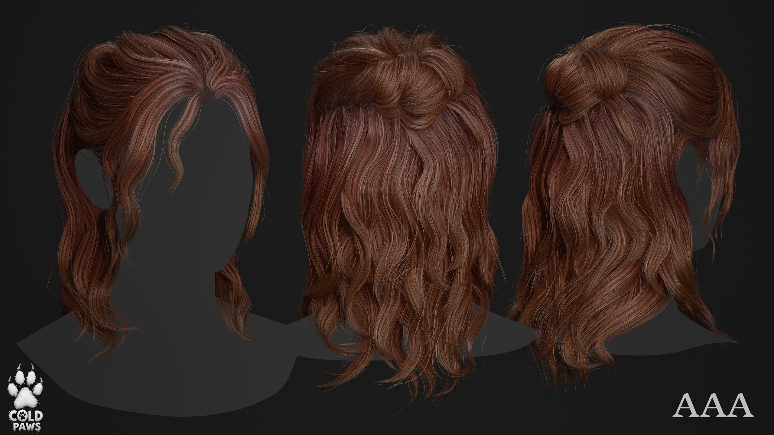Media 1 for listing Half Up Messy Bun Hair - Game Ready UE5