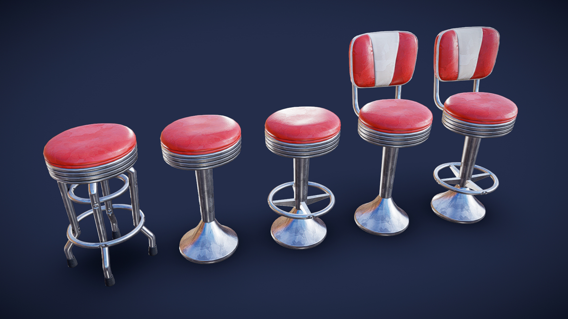 Stool Stylised Stylized Bar Stool Red - Game Ready | Fab