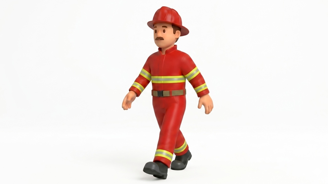 Media 1 for listing Stylized Cartoon Firefighter Character - Rigged and Animated Game Ready