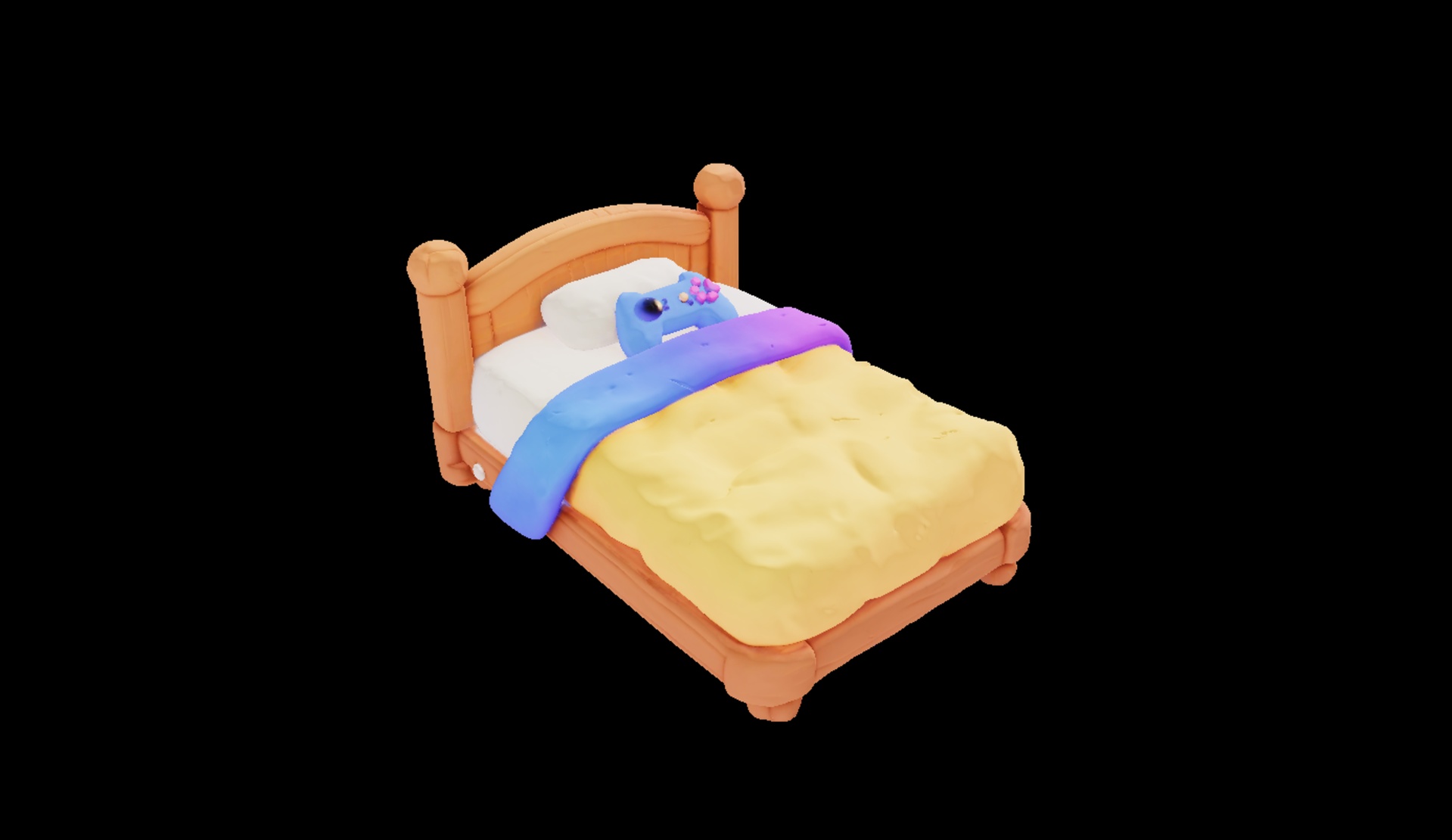 Media 1 for listing Stylized Wooden Bed – Cozy Cartoon Bedroom Furniture