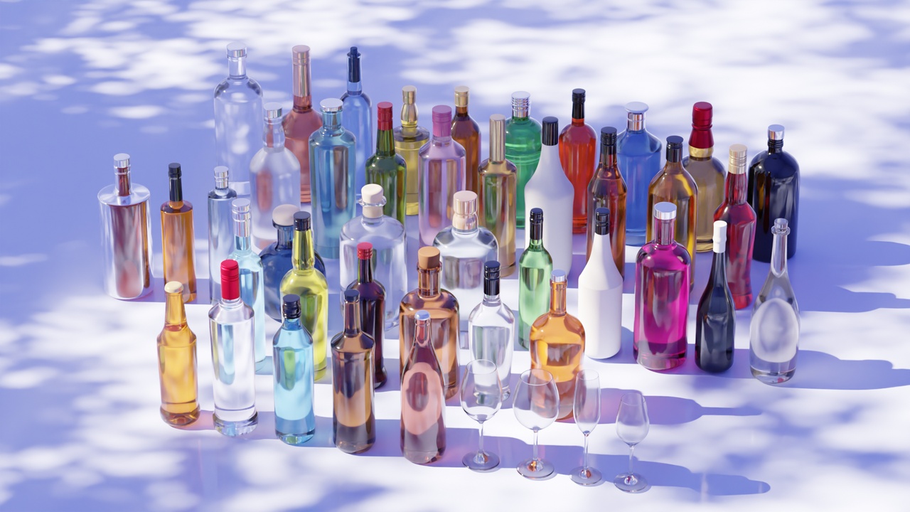 Media 1 for listing Ultimate Glass Bottle Collection, 50+ Beverage & Decorative Bottles (PBR Ready)