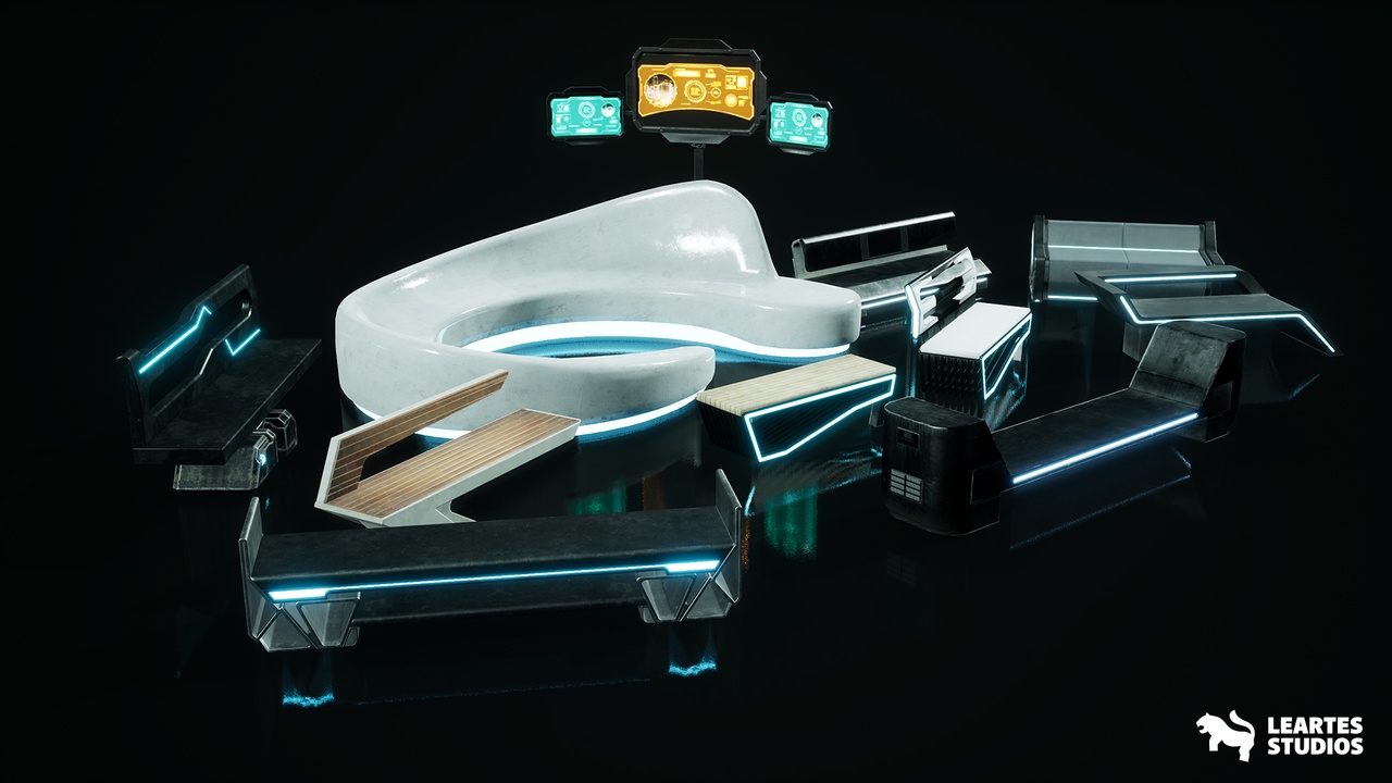 Media 1 for listing Cyberpunk Benches ( Cyberpunk Benches Bench Cyberpunked Furniture Seating 3D )