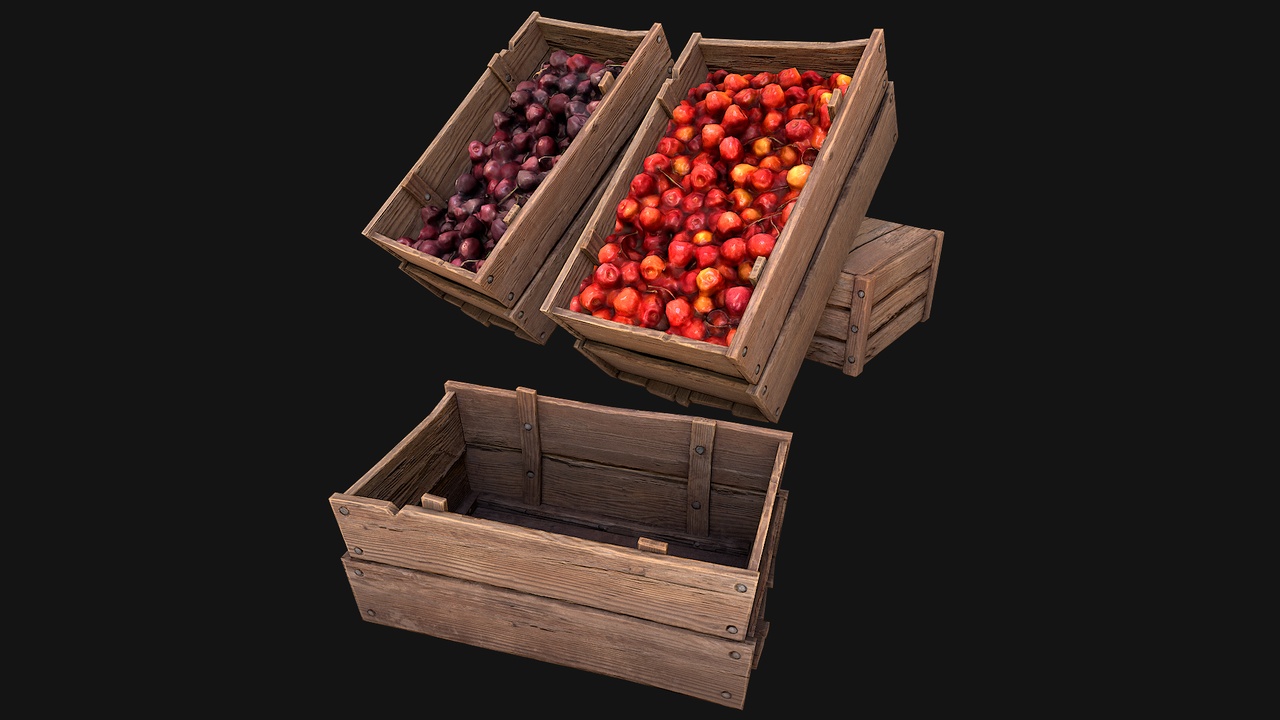 Media 1 for listing Cherries Crate Box Berries Bazaar Stand Food Dessert