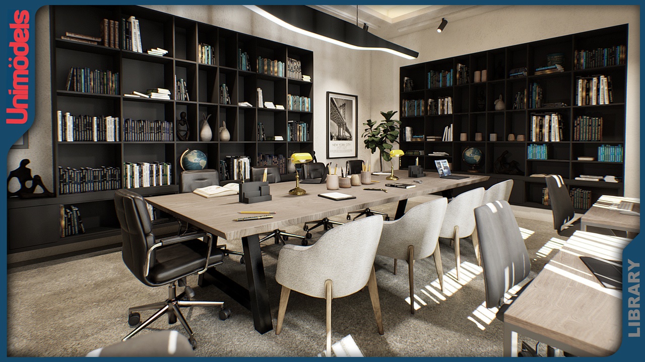 Media 1 for listing Modern Library & Workspace Interior Pack