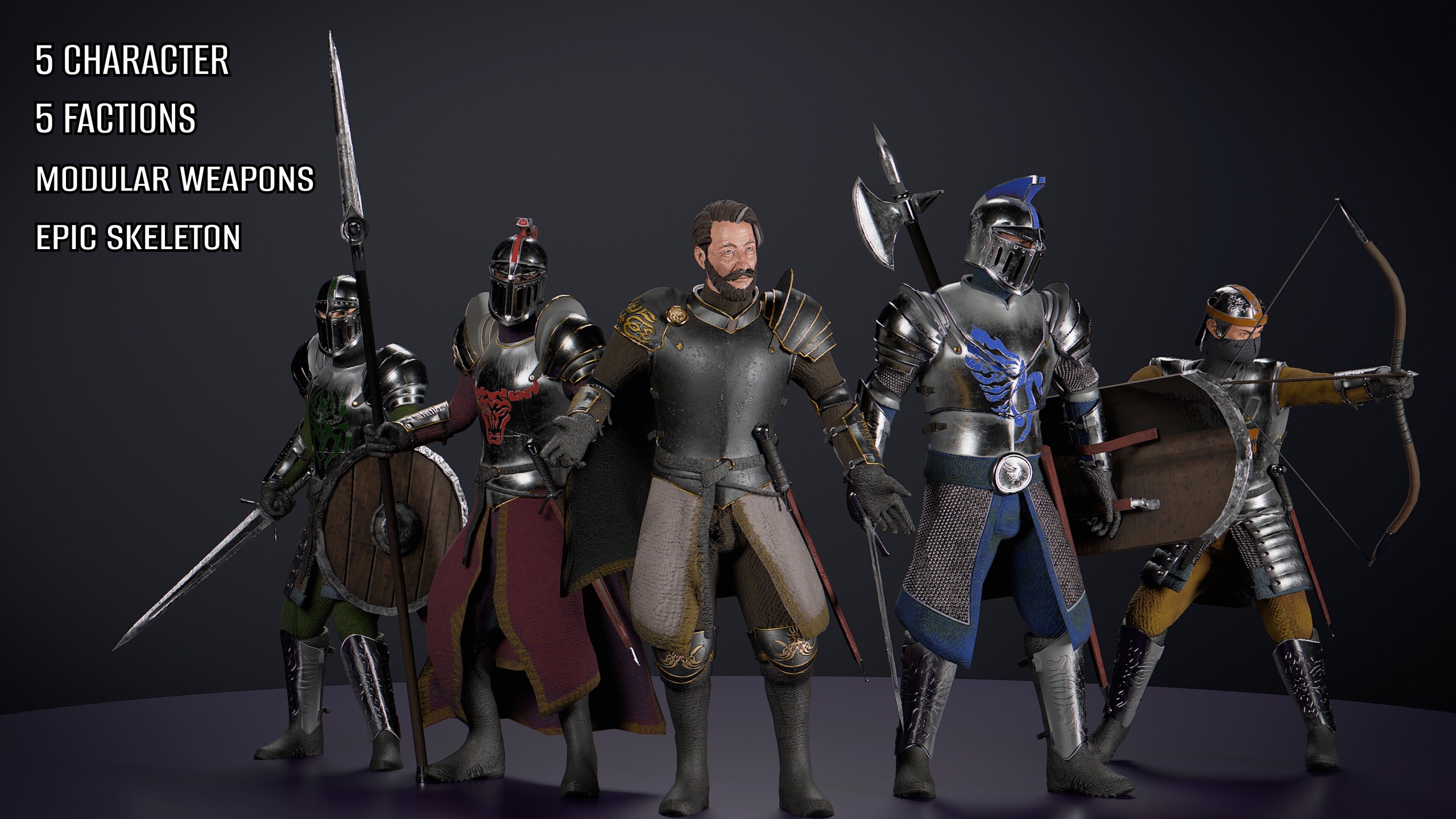 Media 1 for listing Medieval Guard Characters Pack – Modular, Epic Skeleton, Game Ready