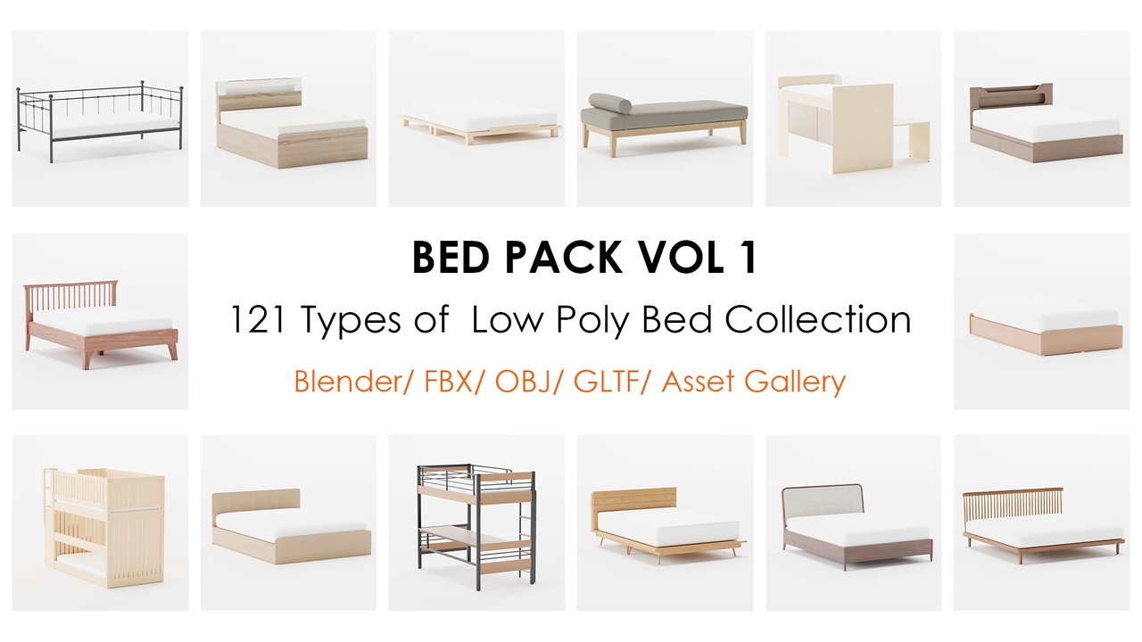 Media 1 for listing 121 Bed 3D Model Collection – Modern, Classic and Luxury Bedroom Furniture Asset
