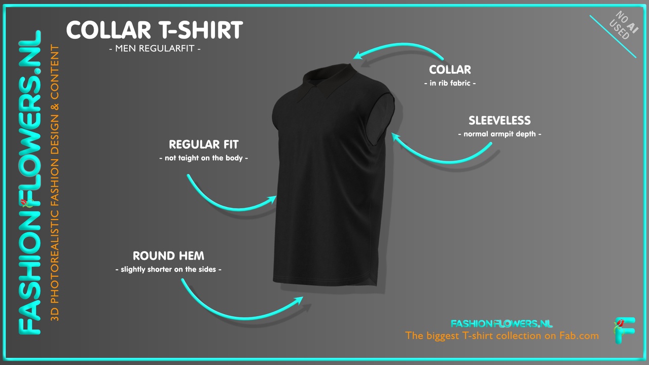 Media 1 for listing Black Colour Round Neck Polo Collar T-shirt | Without Sleeves | Round Hem Tshirt