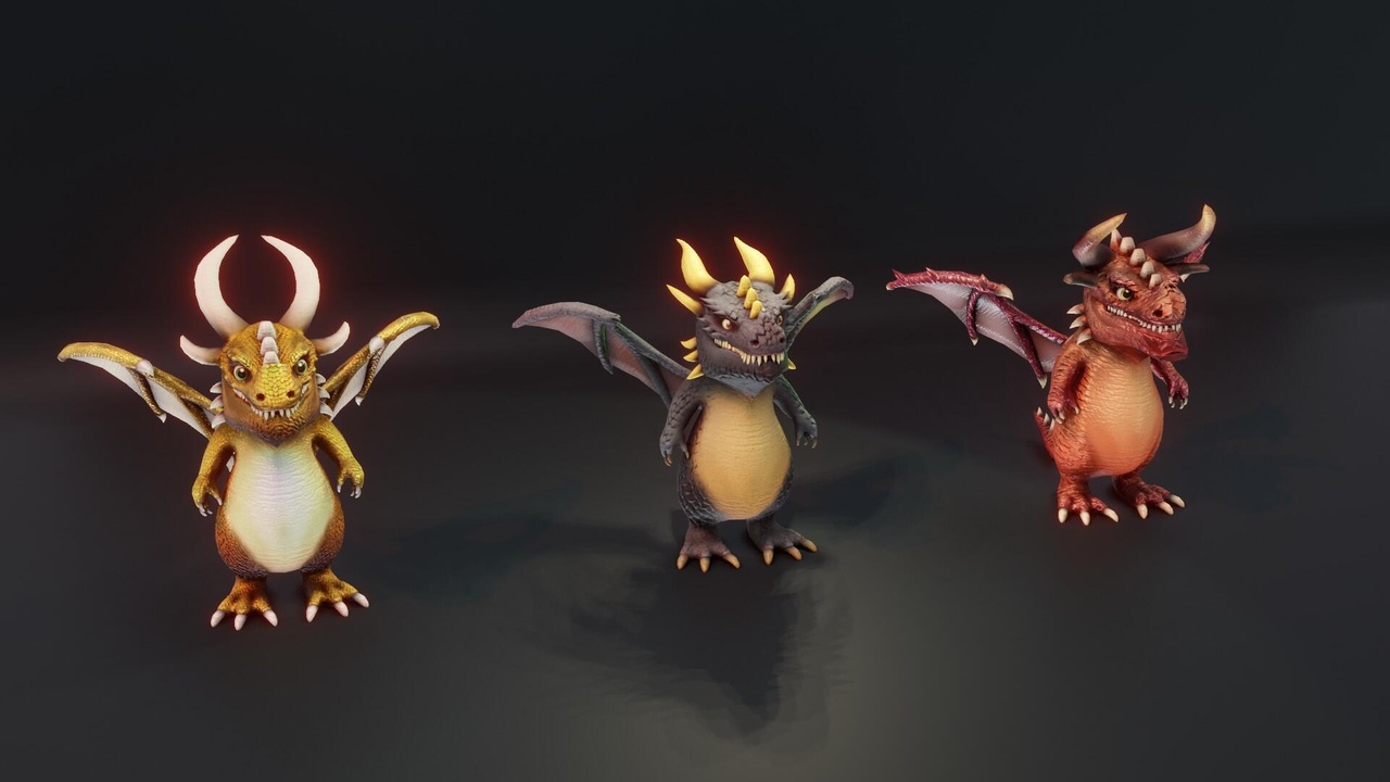 商品 Dragons Pack: Black Dragon & Gold Dragon & Crystal Dragon 3D Model 的媒体 1