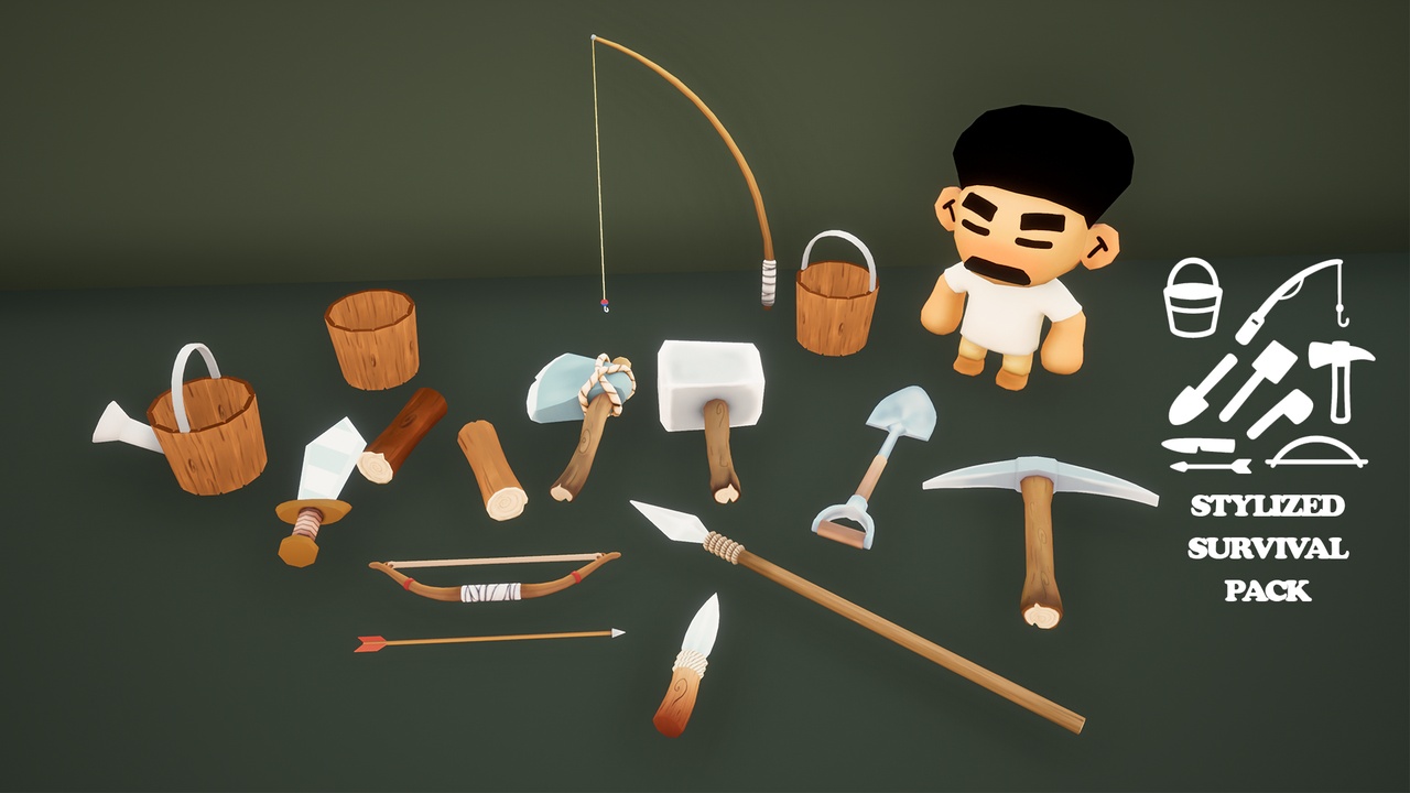 Media 1 for listing Character + Stylized Survival Tools Pack