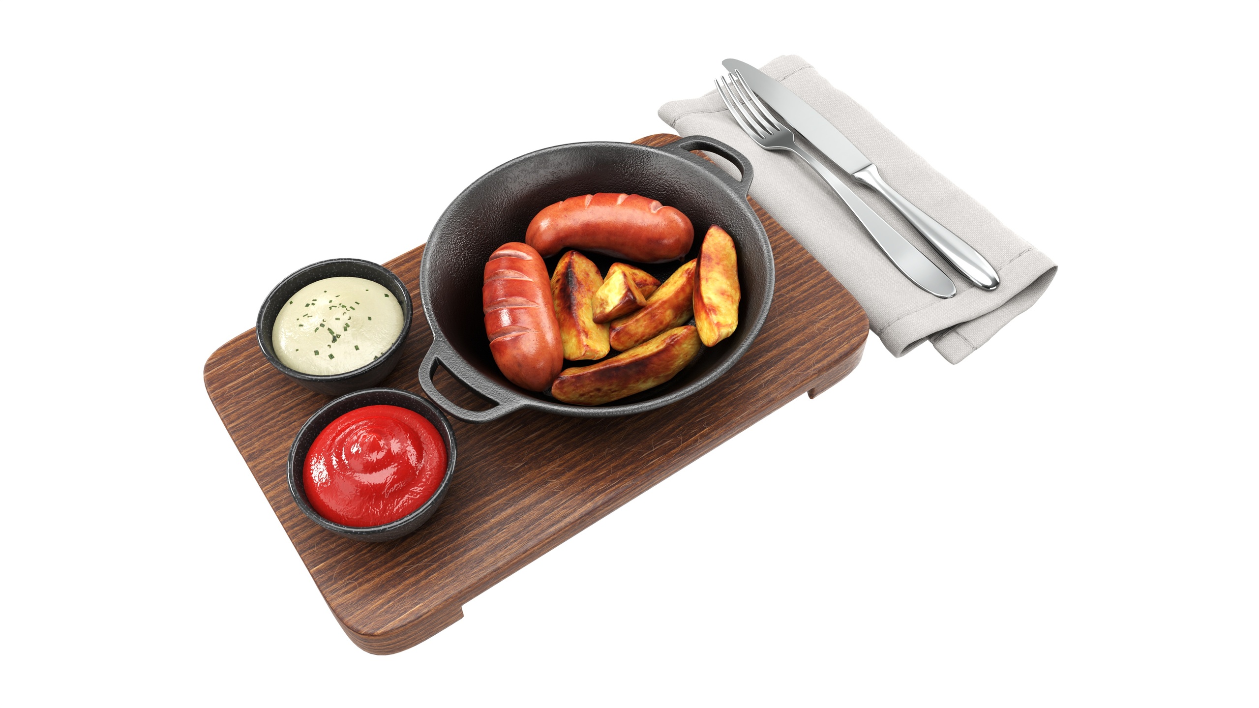 Media 1 for listing Cast iron skillet with meal on a wooden tray