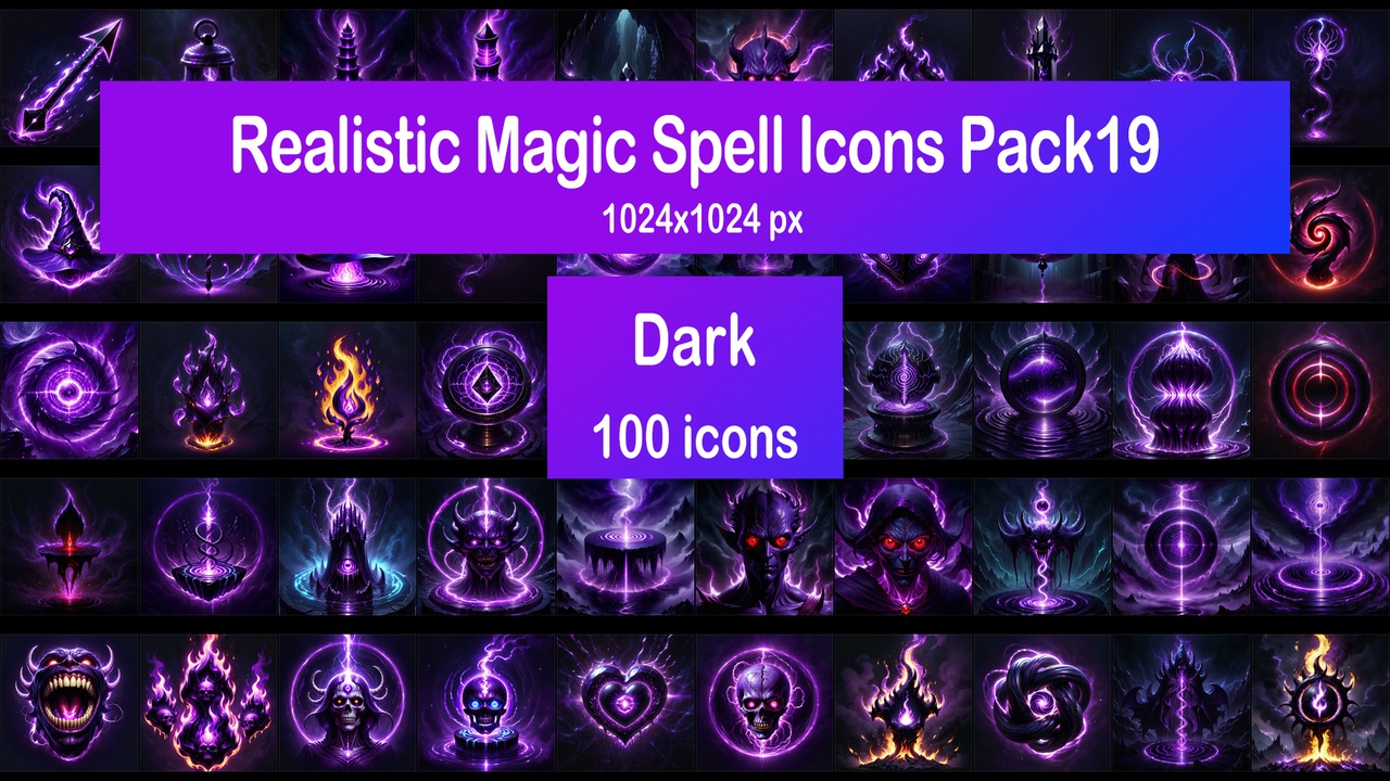Media 1 for listing Realistic Magic Spell Icons Pack19 - Dark