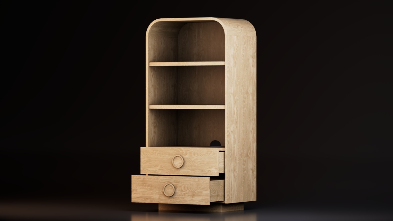 Media 1 for listing Modern Wooden Storage Cabinet with Shelves and Two Drawers