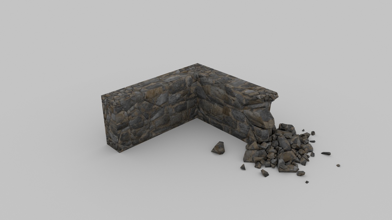 Media 1 for listing Ruined Medieval Stone Wall 03 – Modular Collapsed Wall (2K PBR)