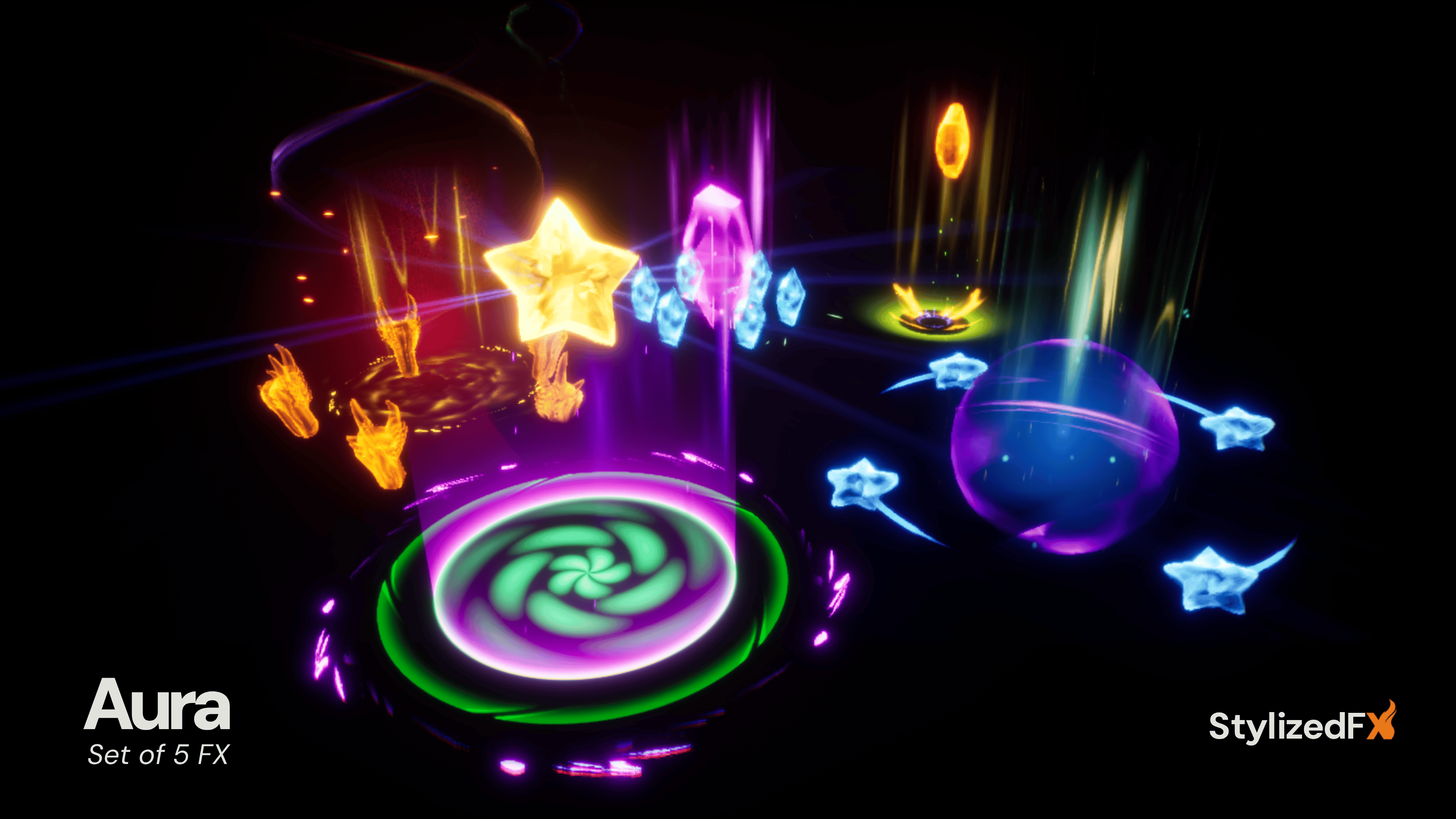 5 Ultimate Stylized Auras | Fantasy RPG Magic Pack (Niagara) | Fab