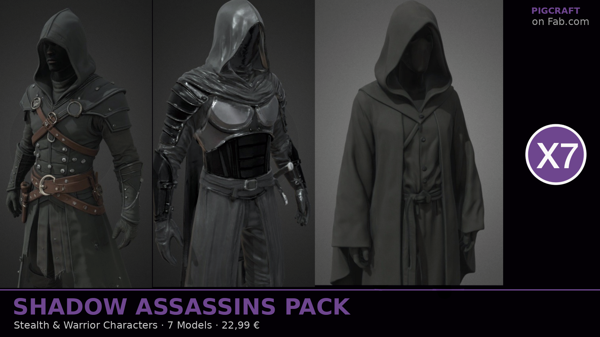 Shadow Assassins Pack – 7 Hooded Stealth & Dark Warrior 3D Models ...