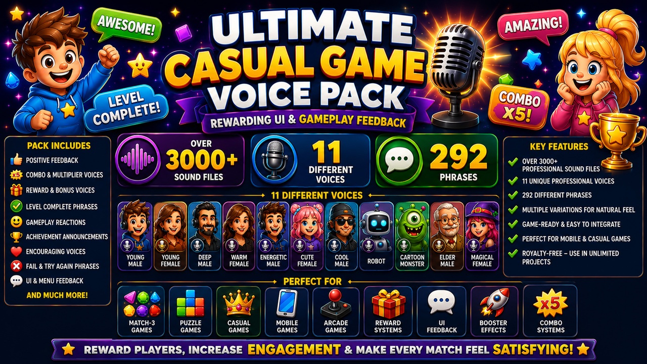 Media 1 for listing Ultimate Casual Game Voice Pack