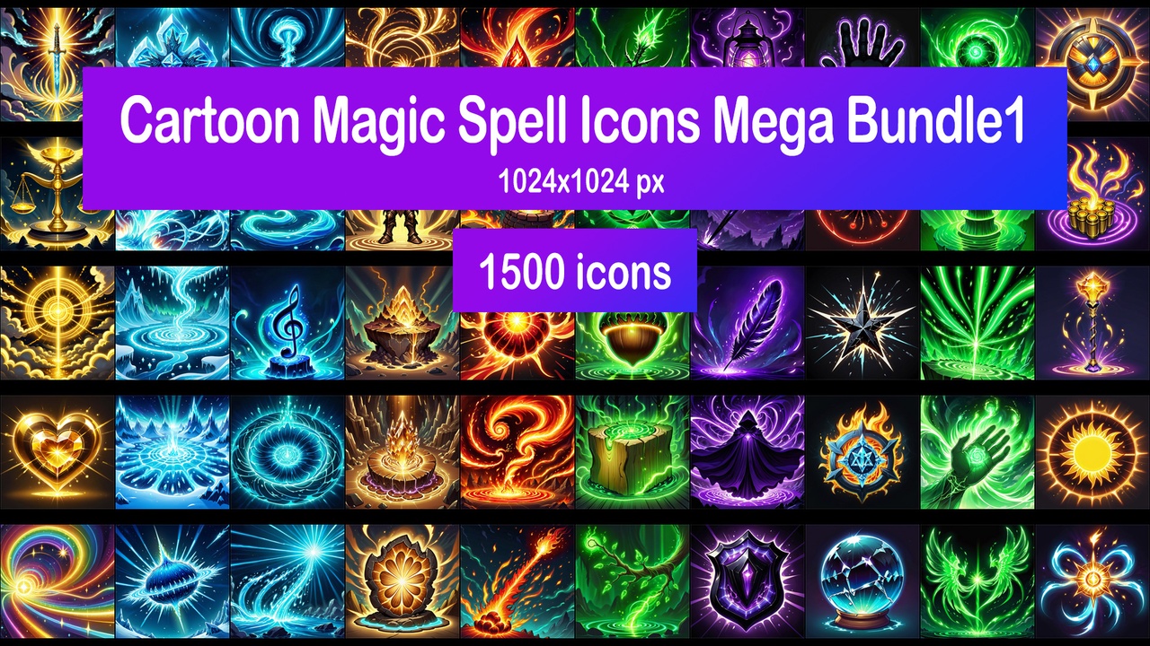 Media 1 for listing Cartoon Magic Spell Icons Mega Bundle1
