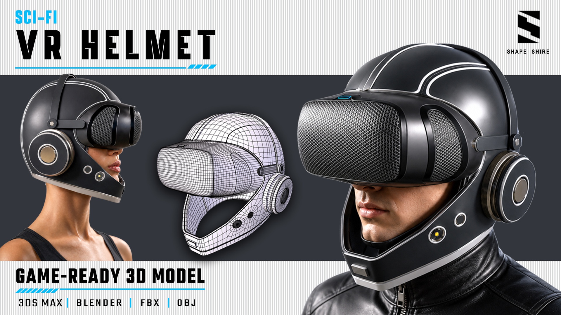 Media 1 for listing Modern VR Helmet 3D Model | Game-Ready Sci-Fi Tech Asset
