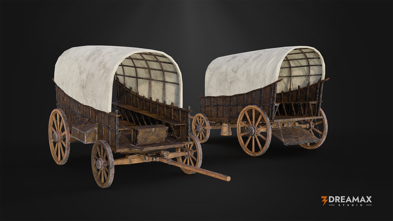 Media 1 for listing Medieval Ox-Drawn Carriage / Heavy Covered Wagon