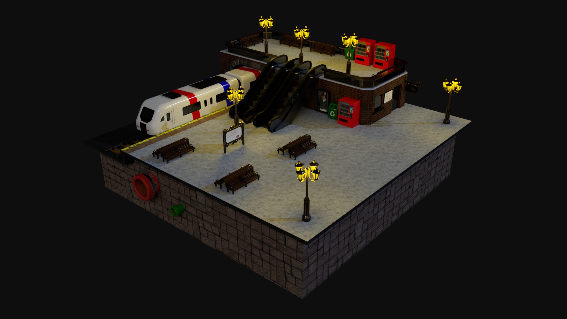 low poly train station | Fab