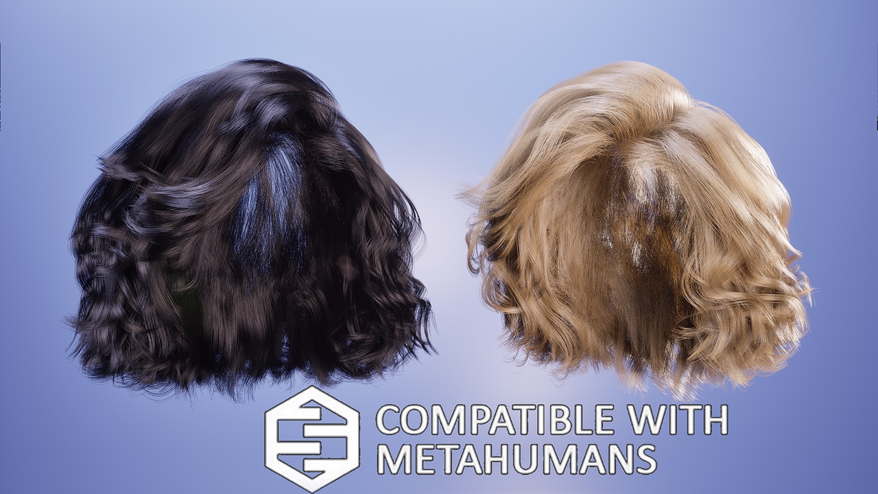 商品 Real-time Two Styles Layered Soft Curl Bob Groom Hair For Metahuman 的媒体 1