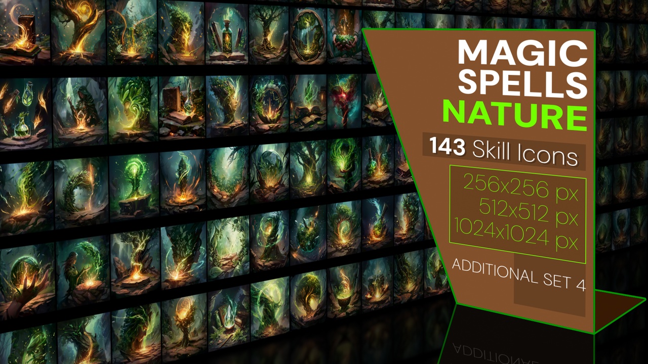 Media 1 for listing 143 additional magical spell icons themed around - Nature. Pack 4