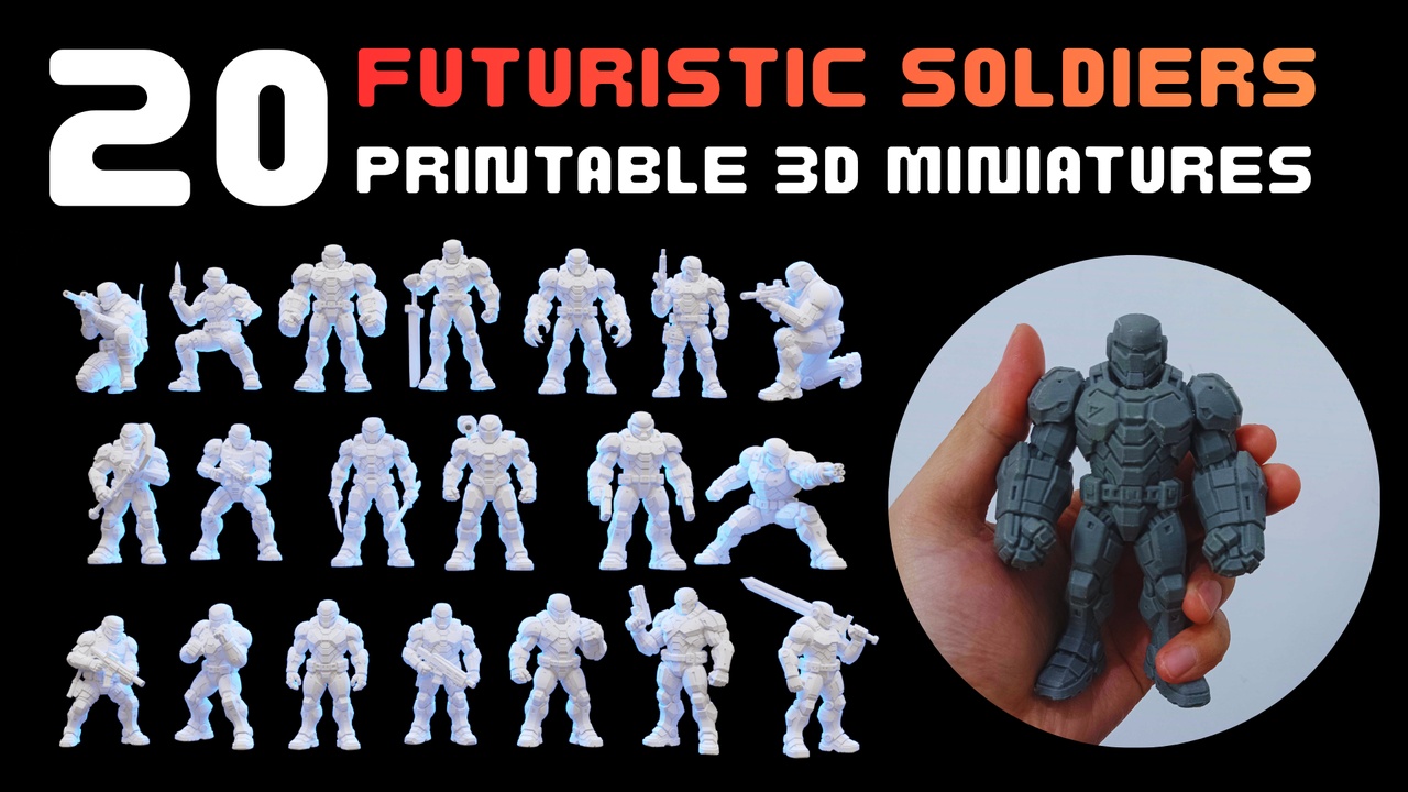 Media 1 for listing 20 Printable 3D Miniatures Futuristic Soldier Sci-Fi Trooper