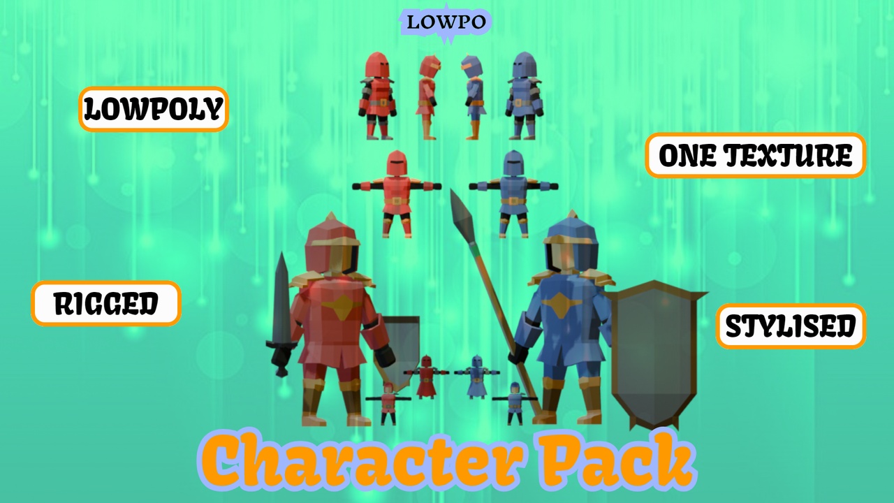 Media 1 for listing LOWPO: Fantasy Army – Low Poly Stylized RTS Soldiers Pack (Red vs Blue)
