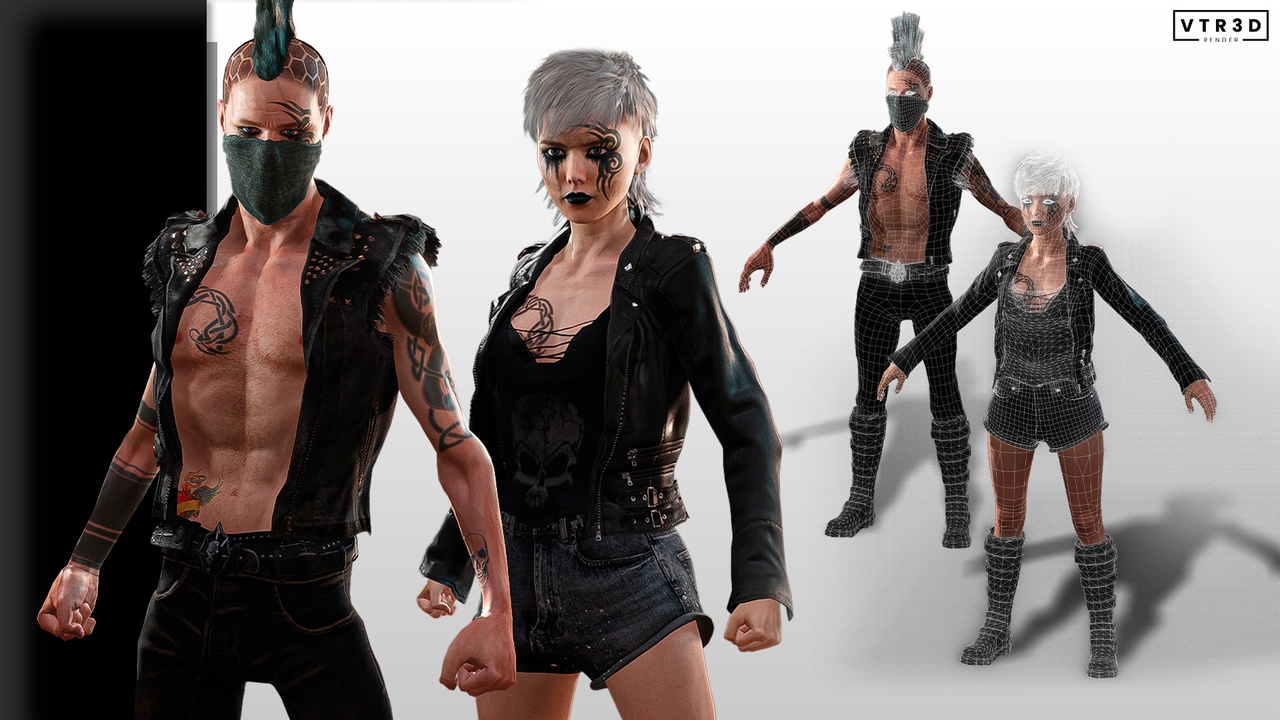 Media 1 for listing Punk Couple Fully Rigged Male and Female Game Characters