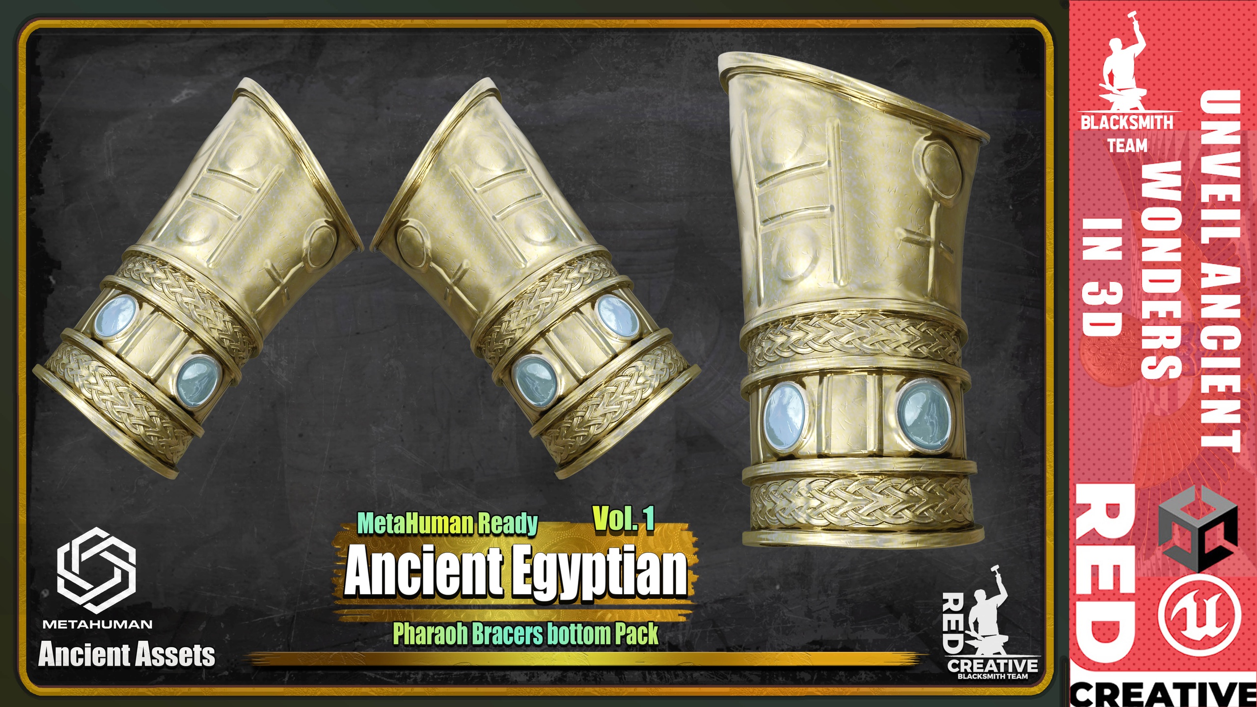 Media 1 for listing Ancient Egyptian Pharaoh Bracers bottom. - MetaHuman Ready (Vol. 1)
