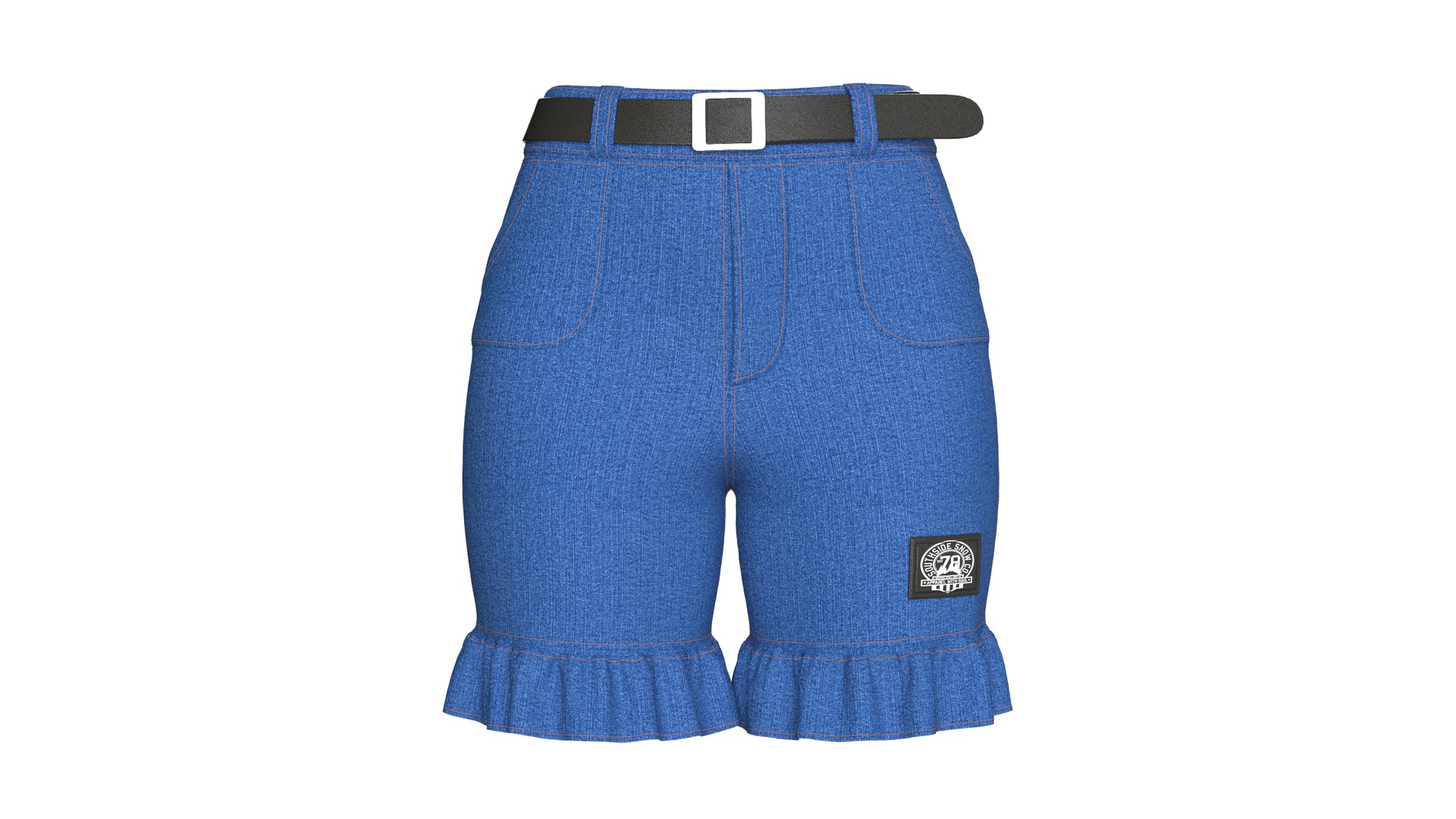 Media 1 for listing Girls Ruffle Hem Denim Shorts With Black Belt | High Poly