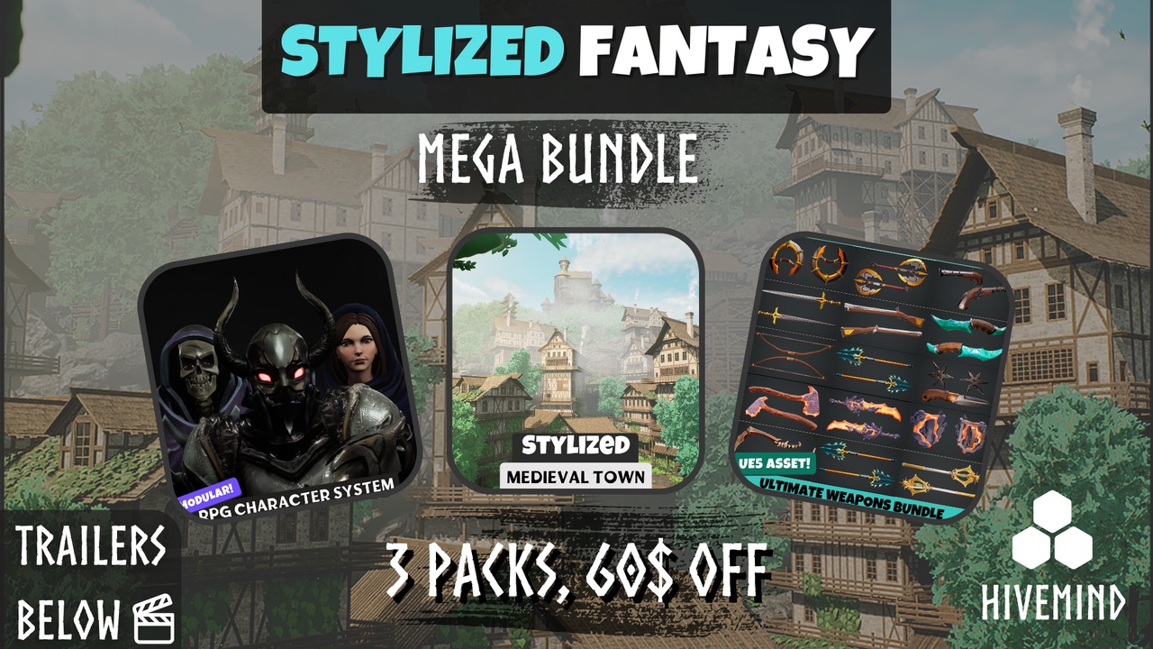 Stylized Fantasy Mega Bundle (Stylized Medieval Town, Character System, Weapons) 제품 등록을 위한 미디어 1개