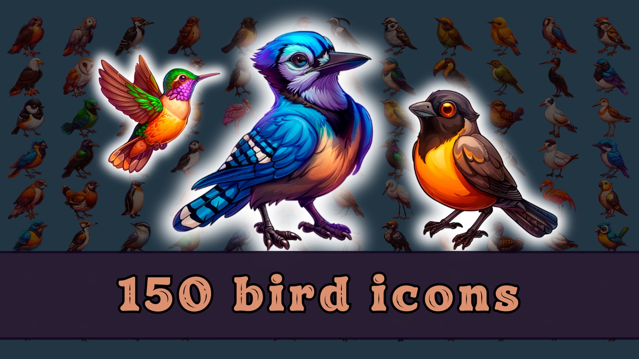 Media 1 for listing 150 Birds Set - 2D Transparent Icons for Nature and Wildlife Games