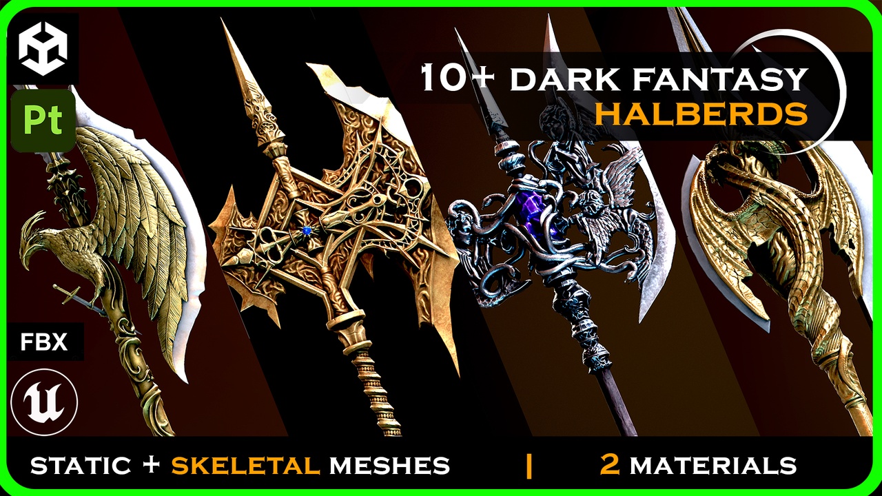 商品 10+ Dark Fantasy Halberd - Polearm - Two-handed halberd 的媒体 1