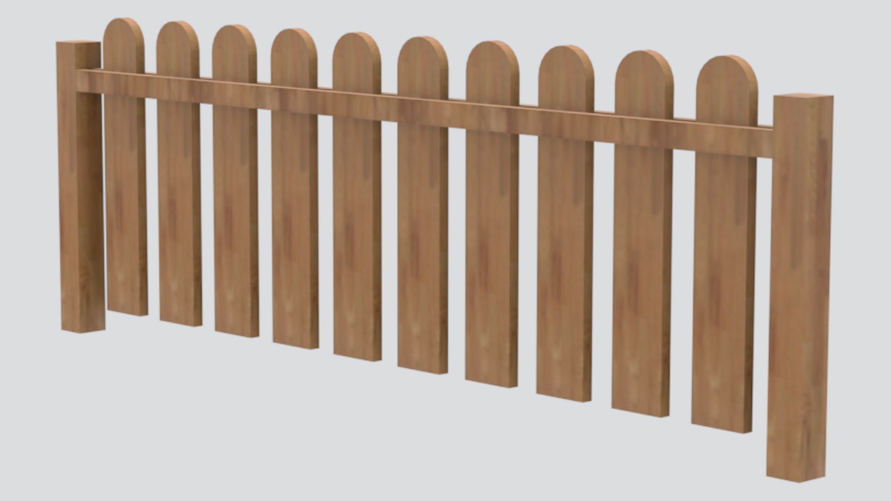 Media 1 for listing Warm Brown Wood Picket Fence with Arched Tops 3D Model