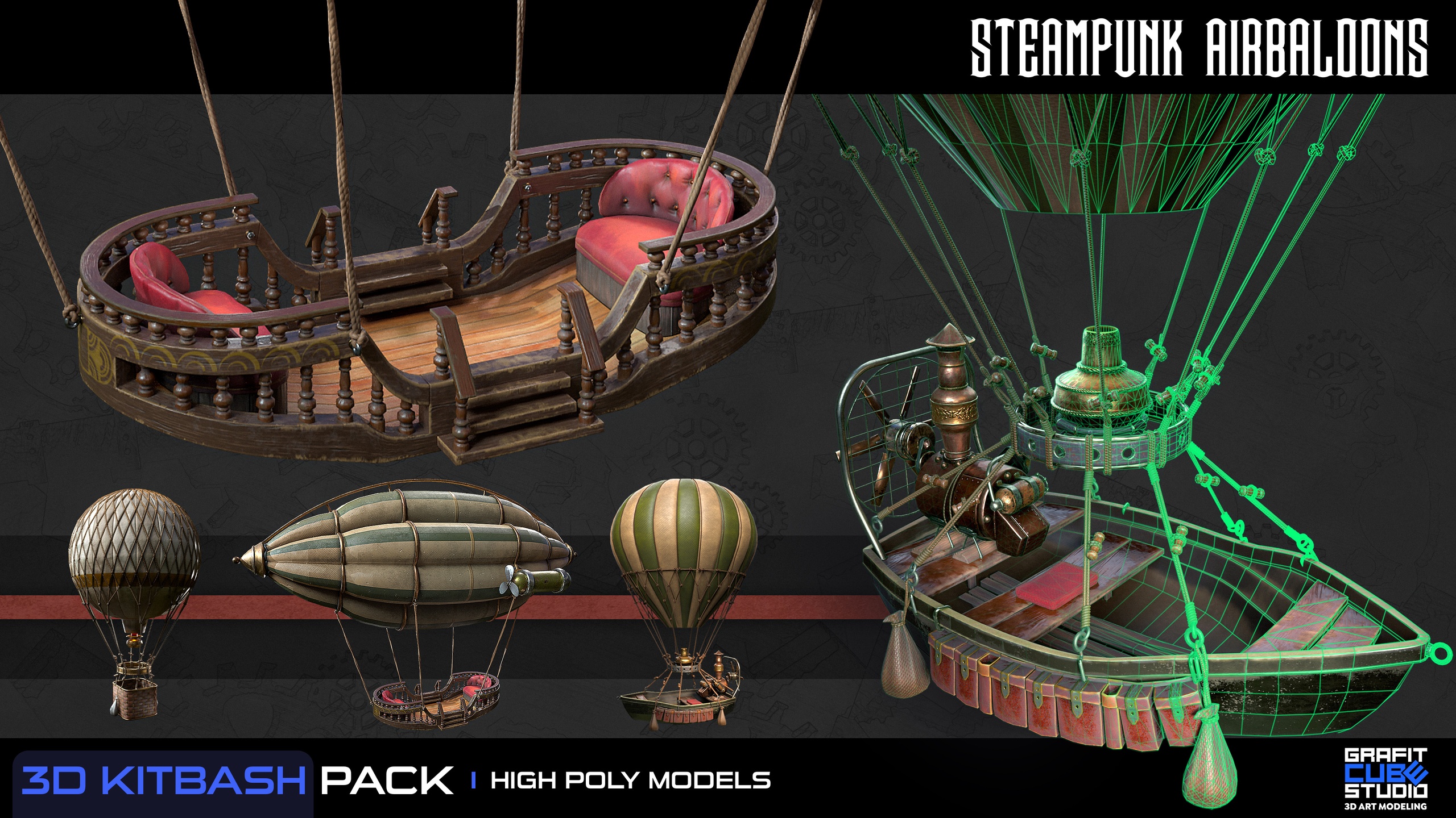 Steampunk Airballoons 3D Models 제품 등록을 위한 미디어 1개