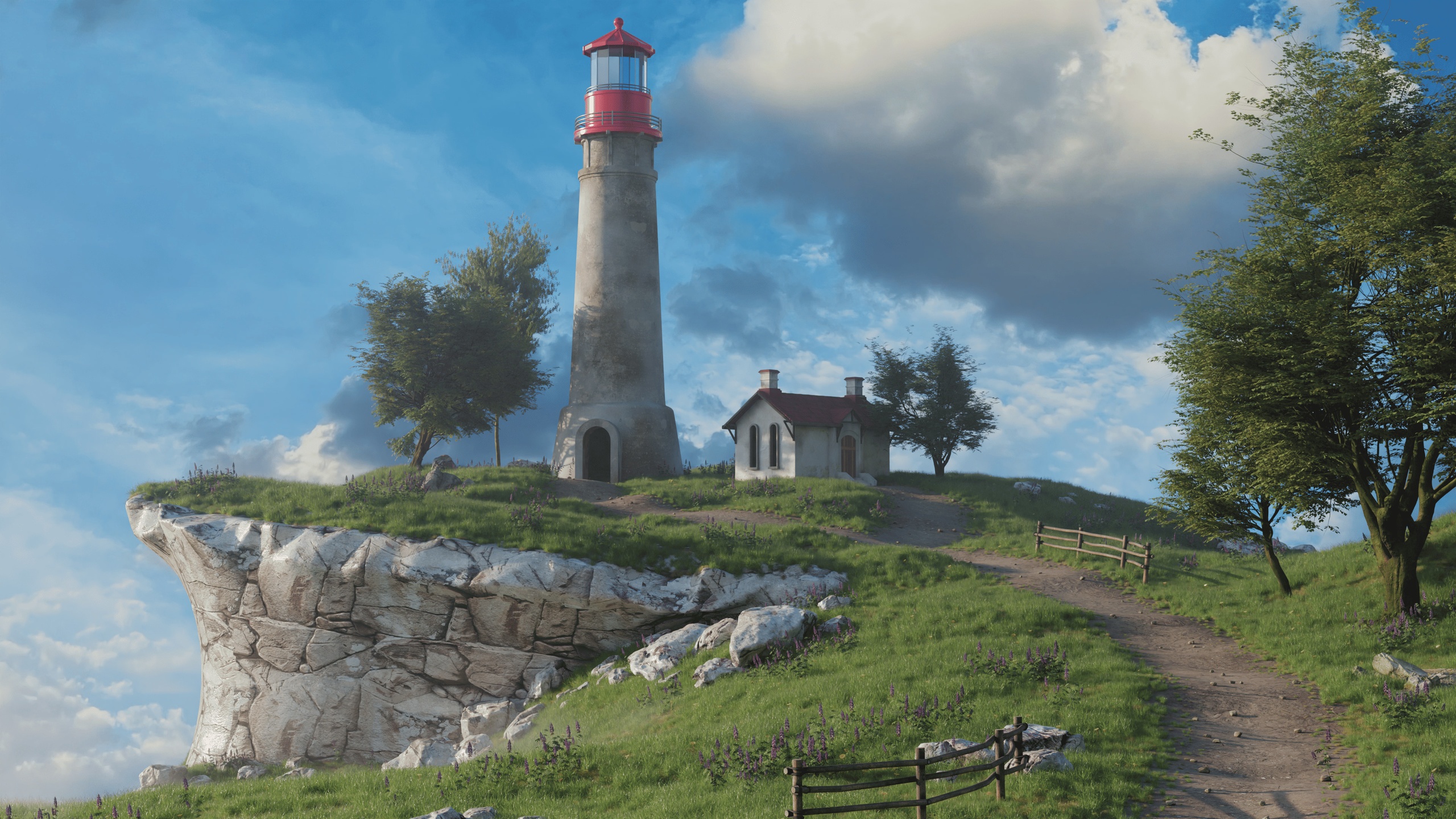 Media 1 for listing High-Quality Nature Scene with Lighthouse on Cliff 3D model
