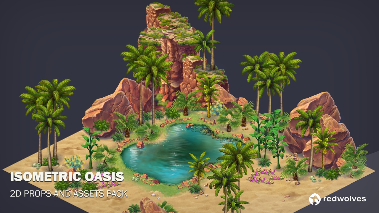 Media 1 for listing ENV003: 2D Isometric Oasis Sprite Set for Unity