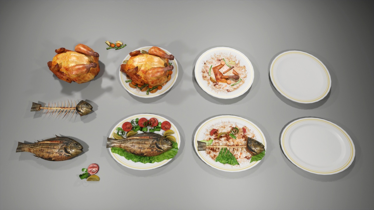 Media 1 for listing Lowpoly Chicken and Fish Food