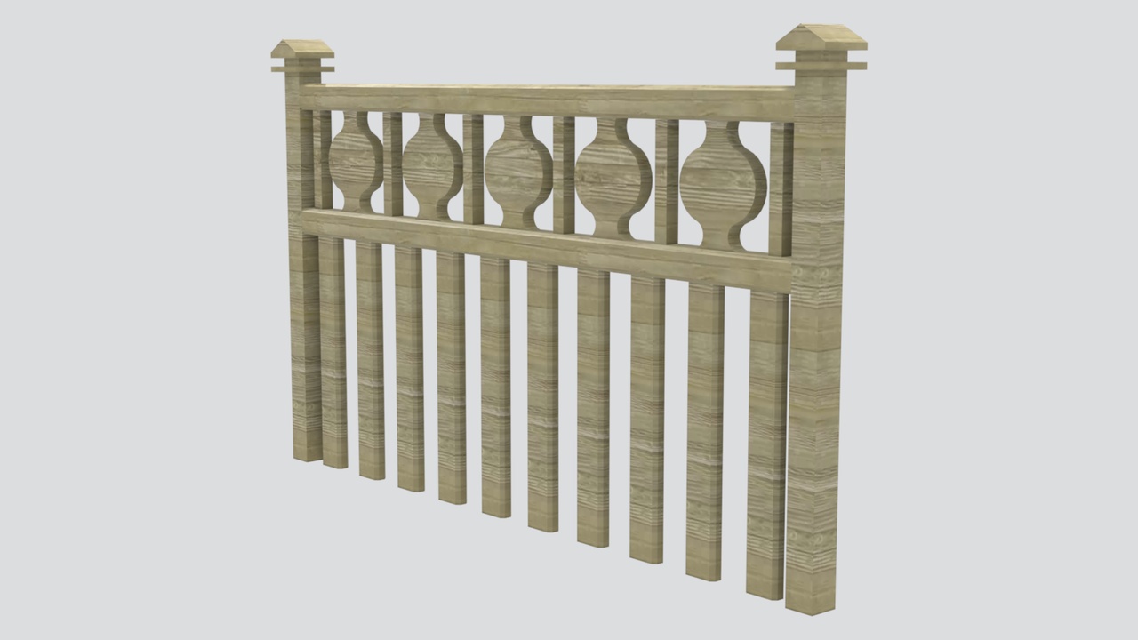 Media 1 for listing Weathered Timber Railing with Pierced Oval Motif Band and Picket Base 3D Model